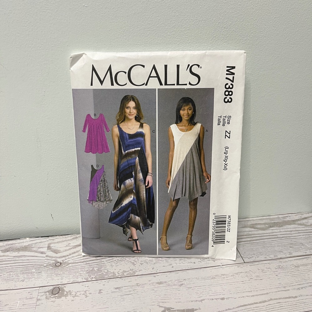 McCalls M7383 Misses Pullover Knit Dresses Sewing Pattern Size ZZ Lrg-Xlg-XXl